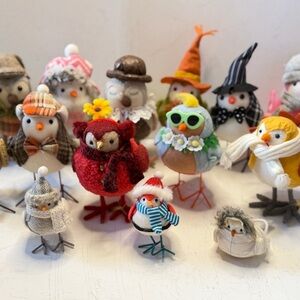 Assorted Decorative Winter Bird Figurines - Multicolor